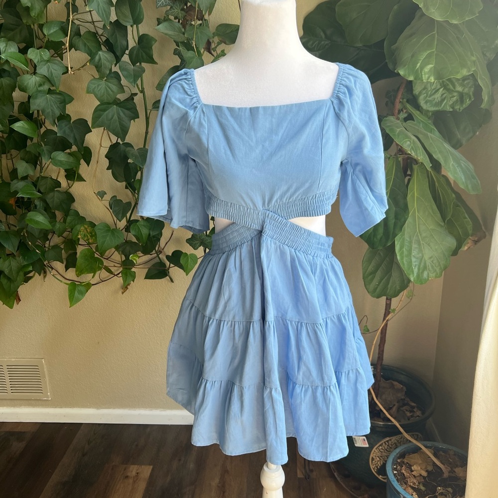 SHY VELVET Blue Open Side and Back Mini Dress | small